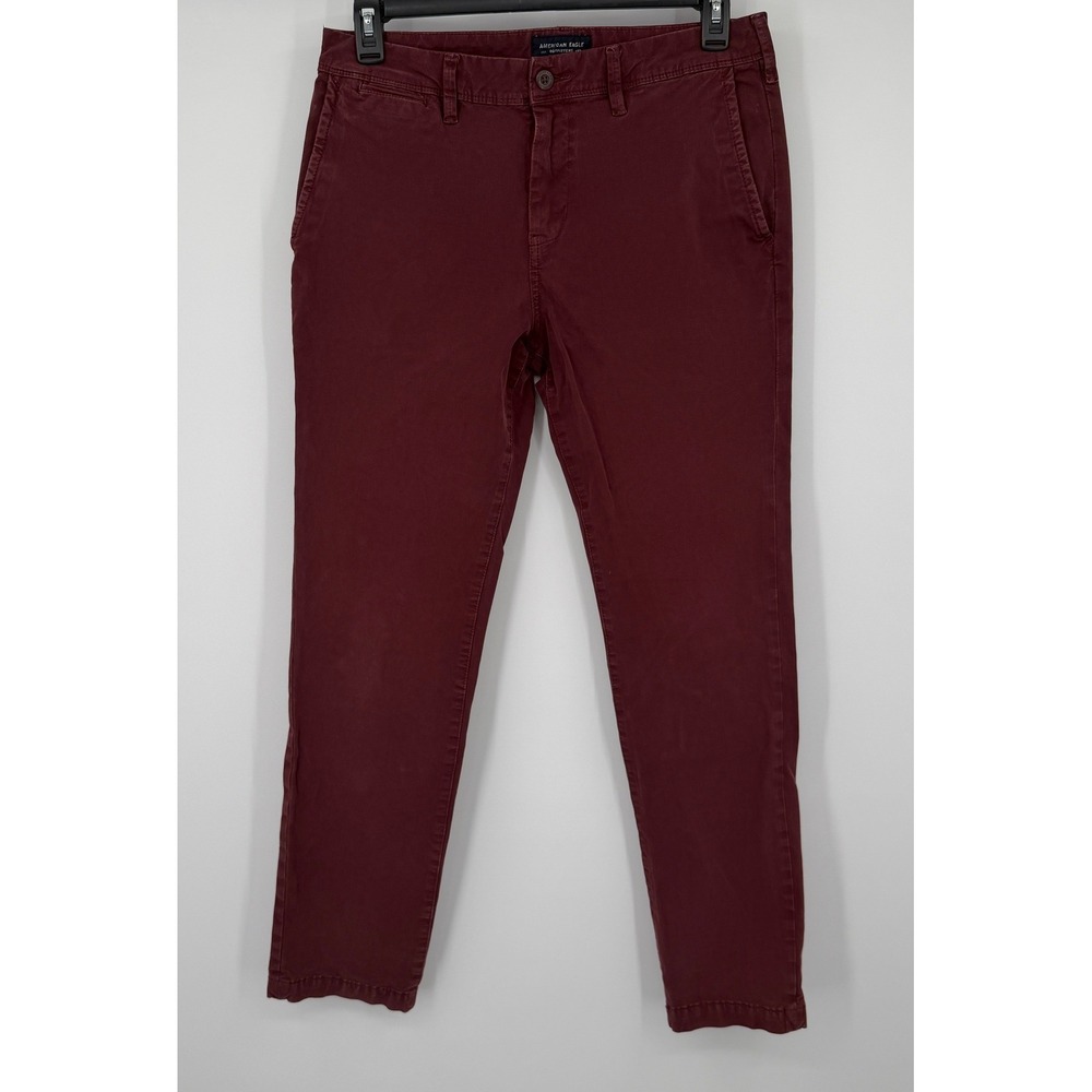 American Eagle Slim Chino Pants Mens 32x32 Burgundy 360 Extreme Flex Stretch